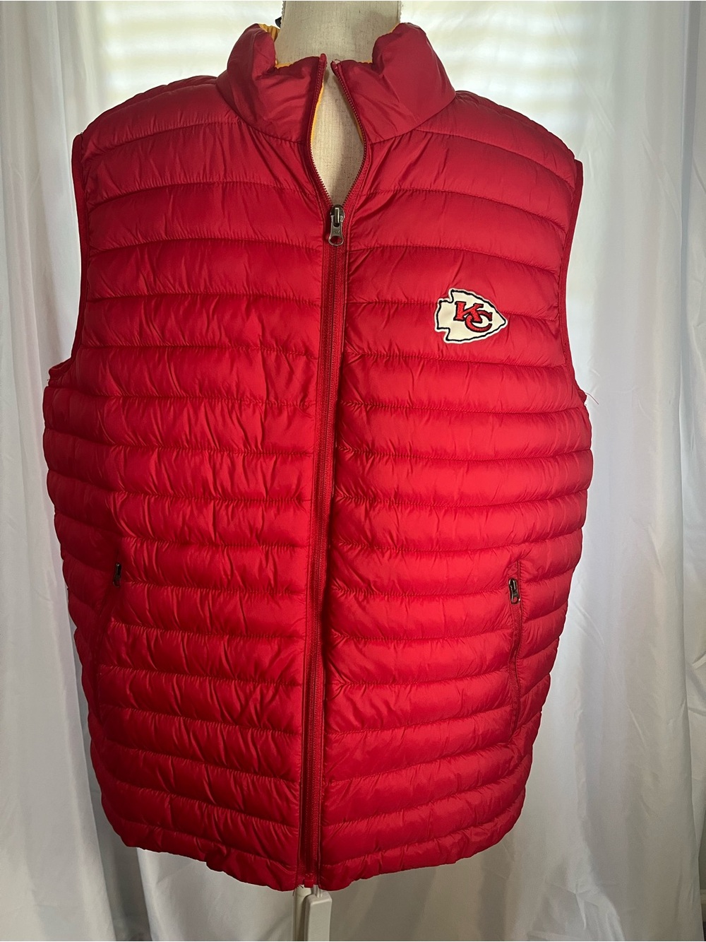 NFL Red Quilted Puffer Vest with Team Patch